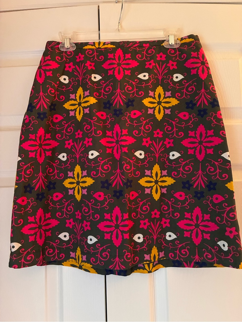 Boden Retro Floral A-Line Skirt in Fuchsia, Mustard & Charcoal, Size 10